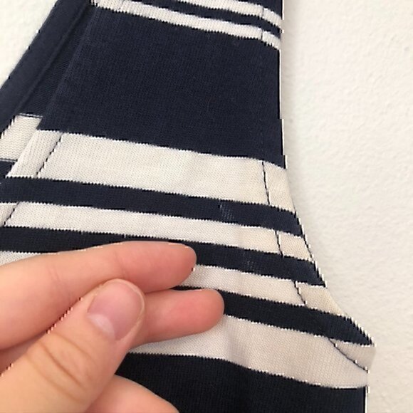 J. CREW Villa Dress Navy Blue Cream Ivory Striped Sleeveless Fit Flare Cotton XS - Picture 8 of 12